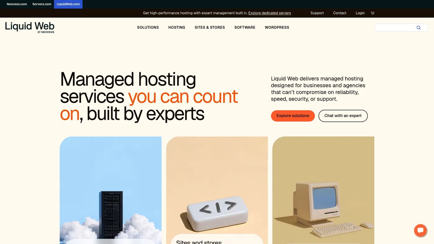 Liquid Web dedicated server hosting homepage