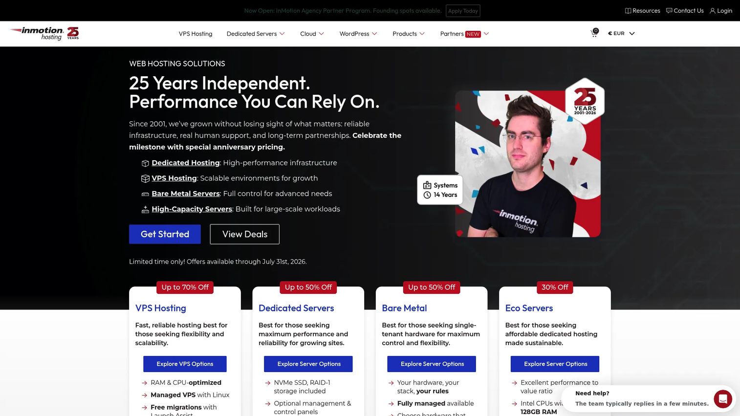 InMotion Hosting homepage screenshot