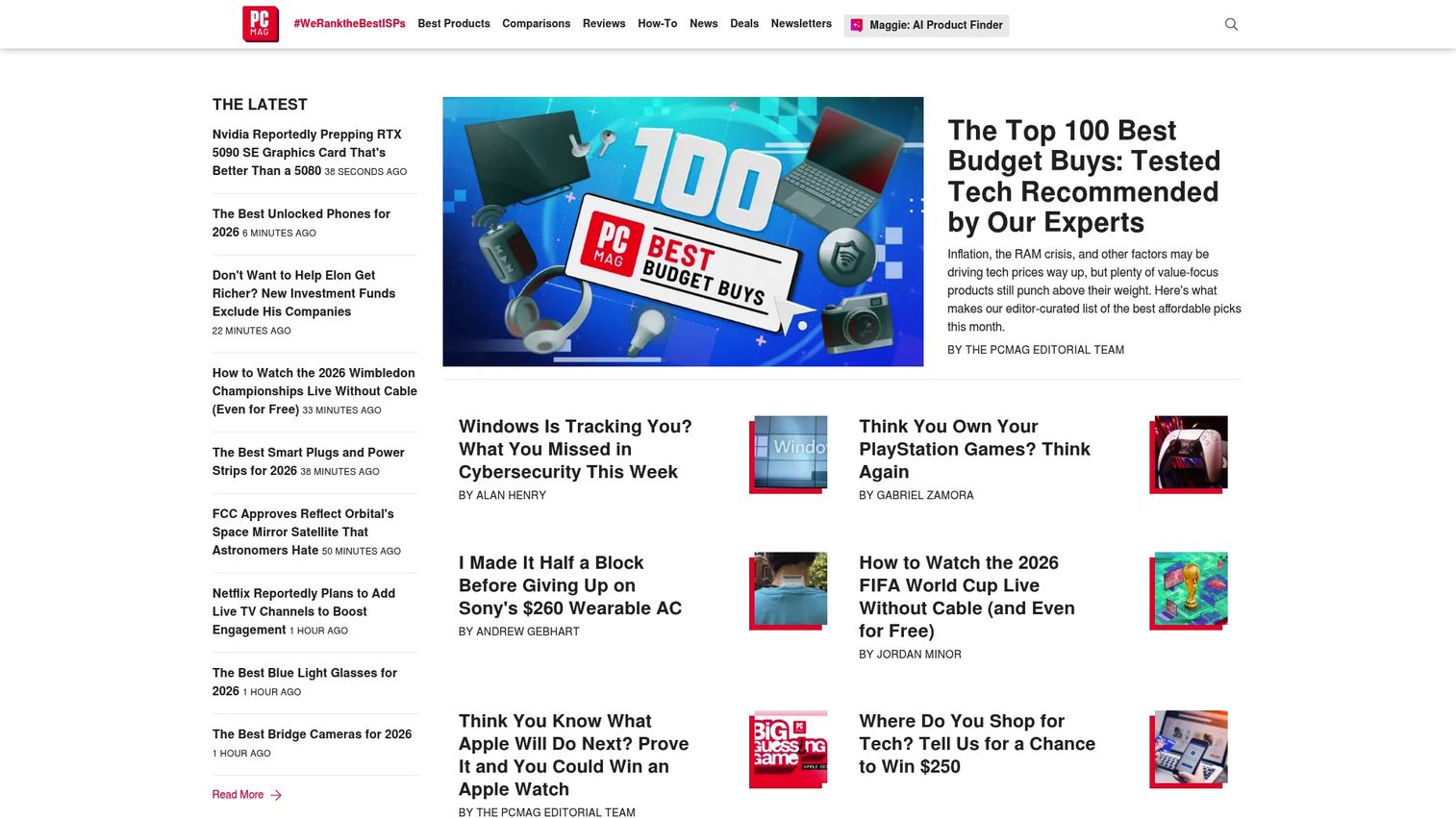 PCMag homepage screenshot