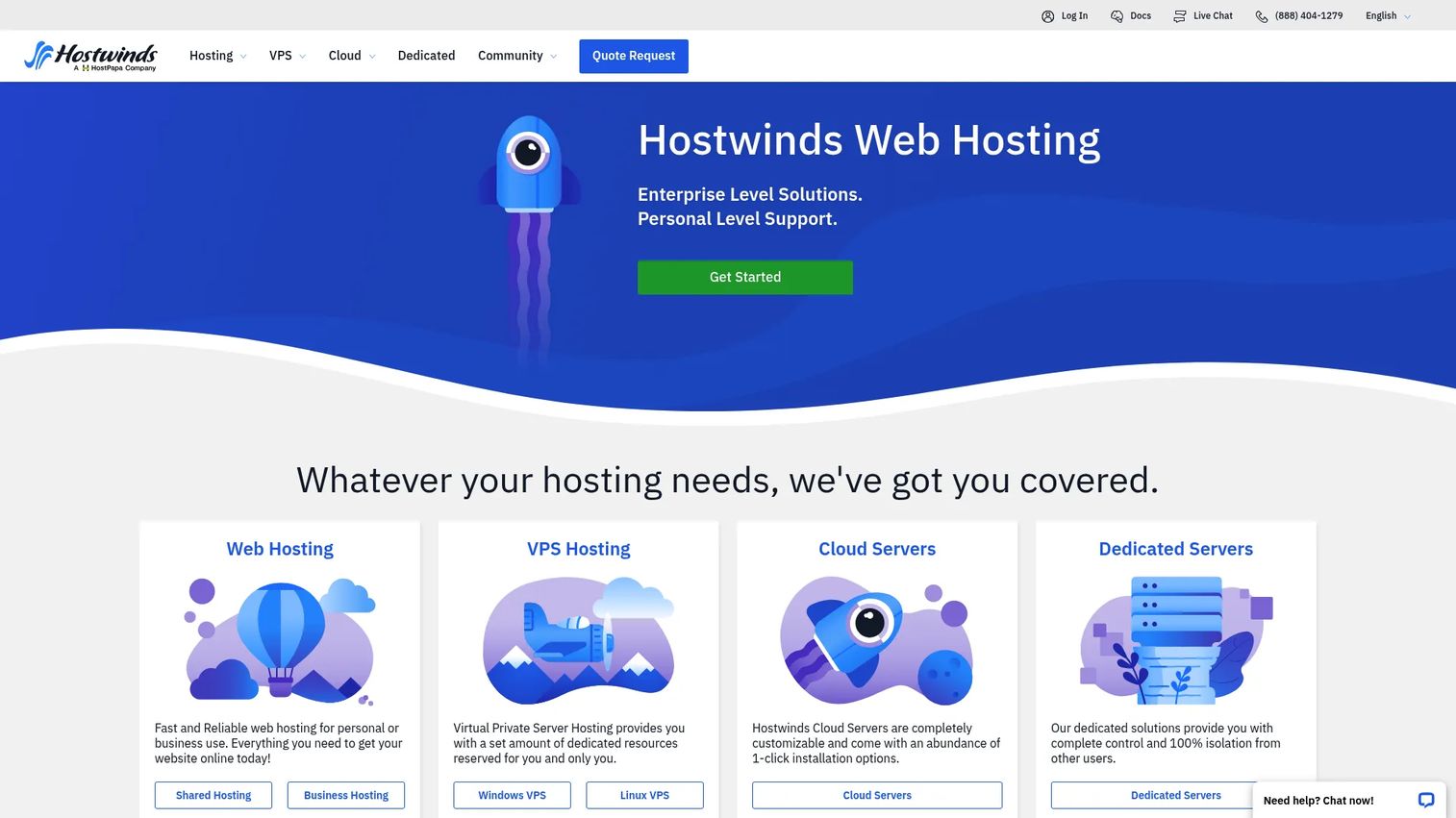 Hostwinds dedicated server hosting homepage