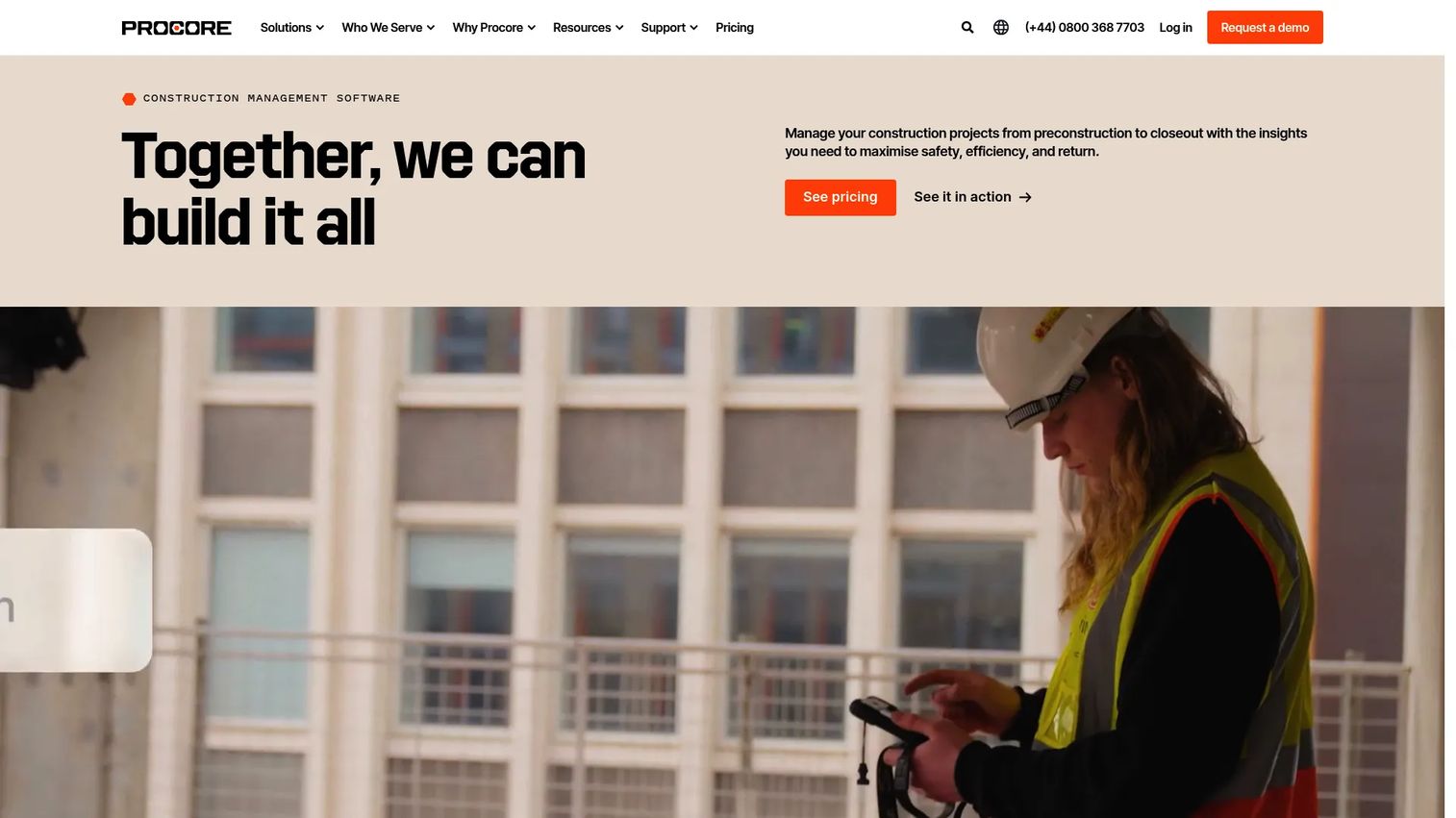 Procore construction estimating software within project management platform homepage
