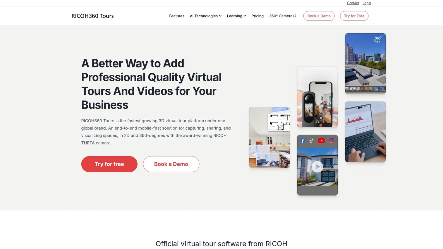 Ricoh 360 Tours virtual tour software homepage