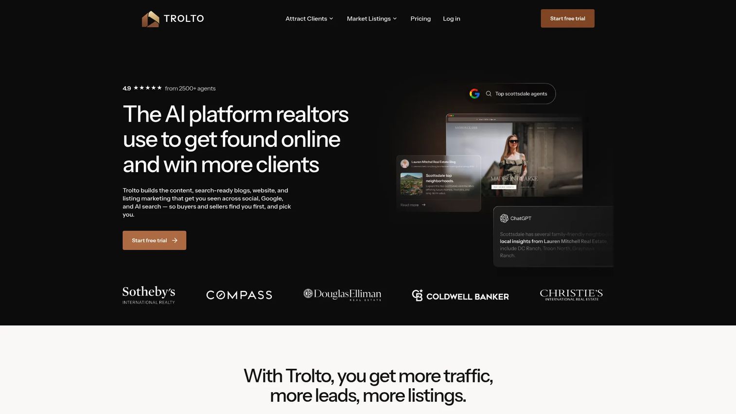 Trolto real estate marketing platform homepage