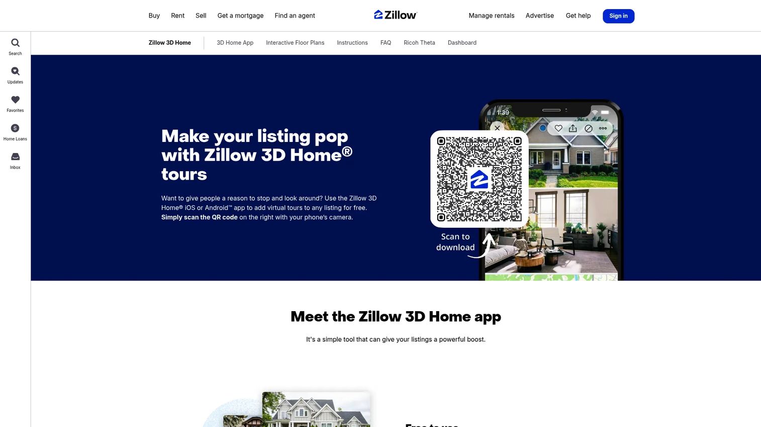 Zillow 3D Home app homepage