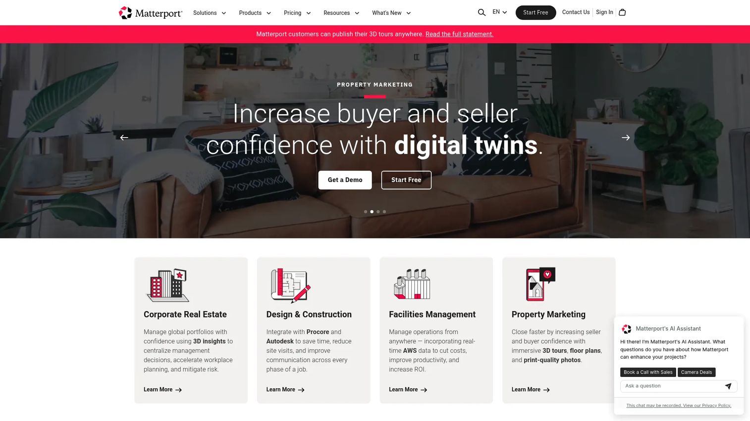 Matterport 3D digital twin platform homepage