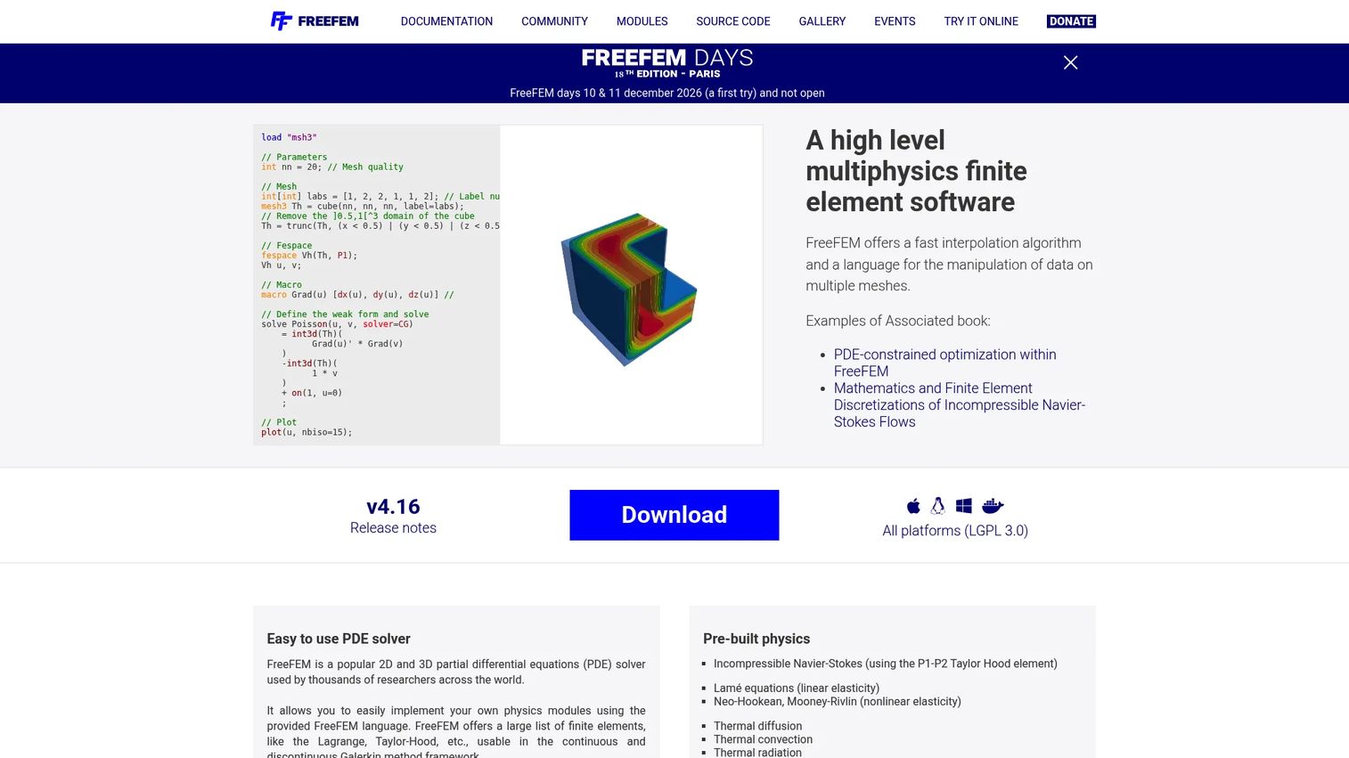 FreeFEM open-source PDE solver homepage