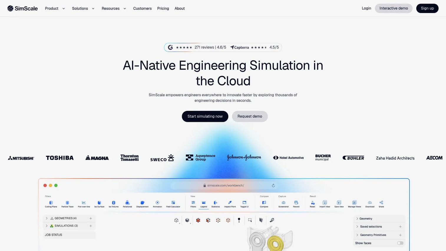 SimScale cloud-based simulation platform homepage