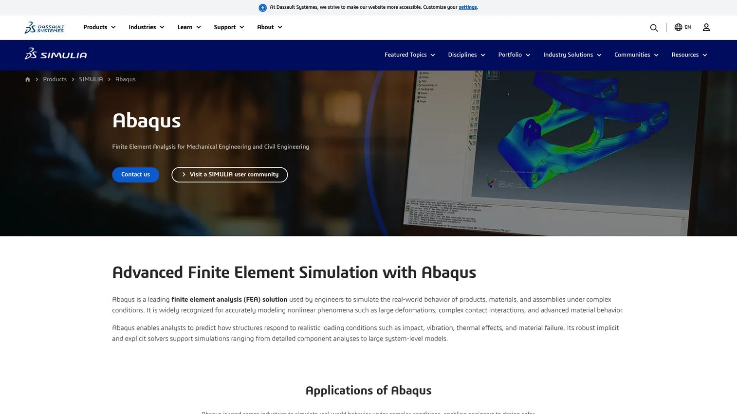 Abaqus nonlinear finite element analysis software homepage