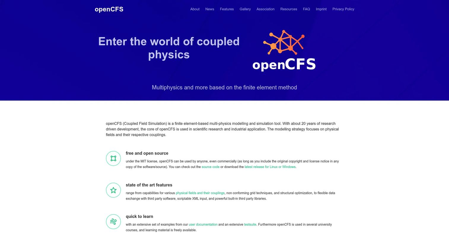 openCFS open-source multiphysics simulation software homepage