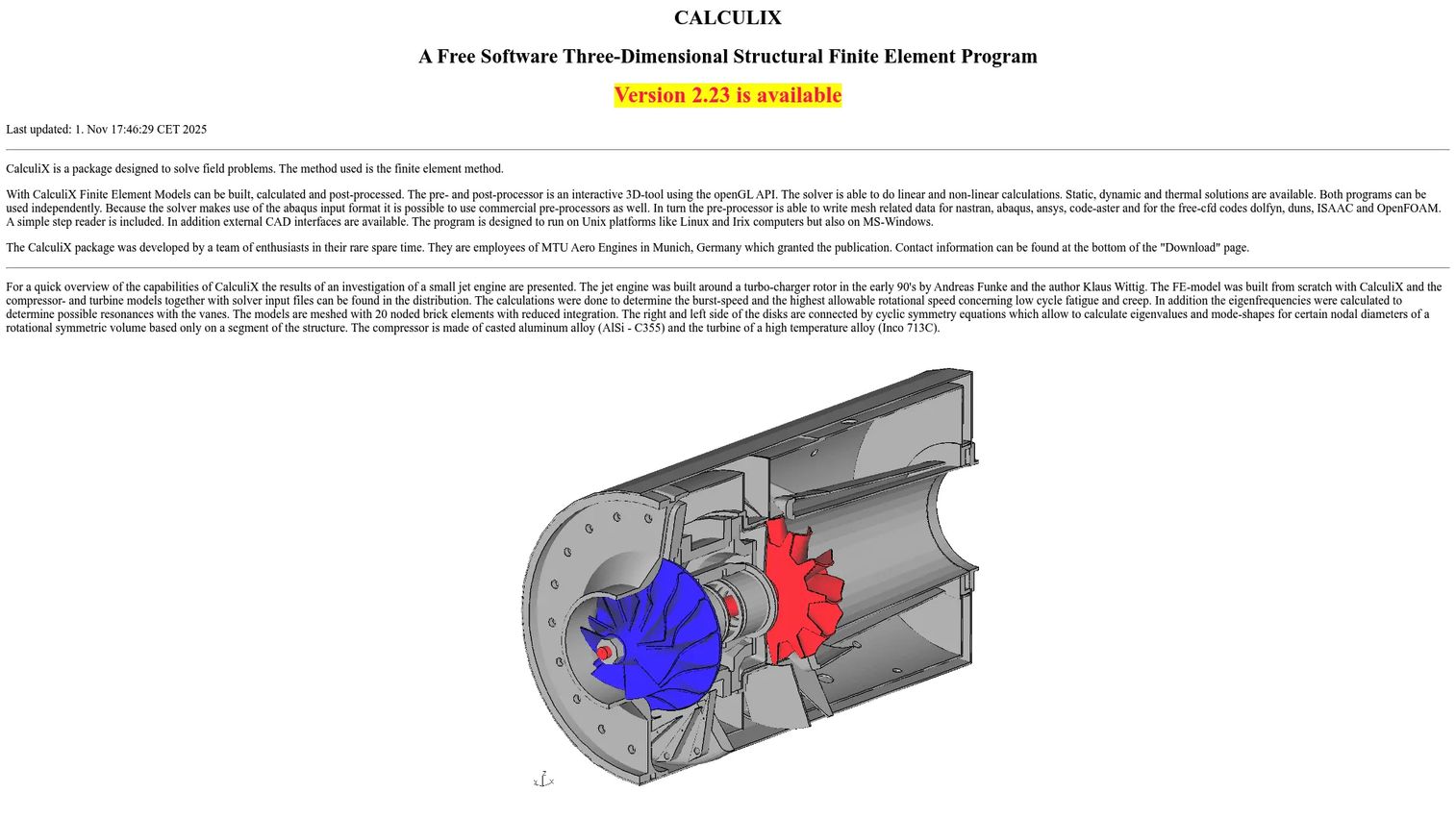 CalculiX open-source structural FEA software homepage