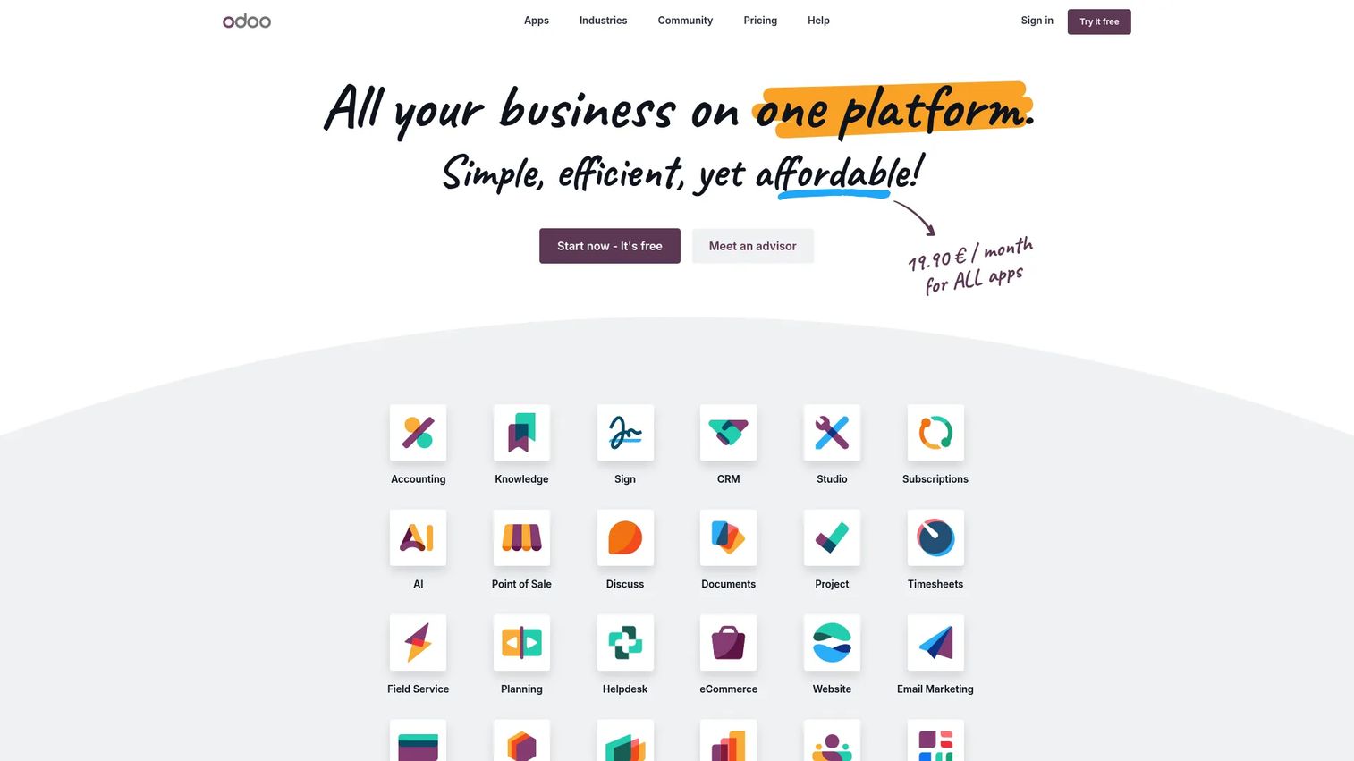 Odoo manufacturing and business apps interface