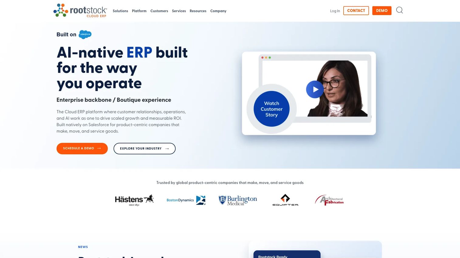 Rootstock cloud ERP homepage