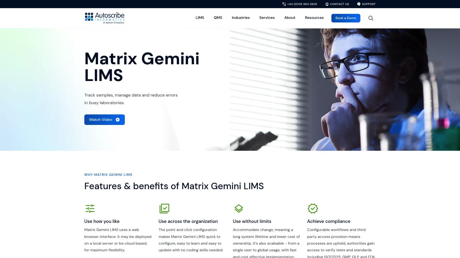 Matrix Gemini LIMS page screenshot