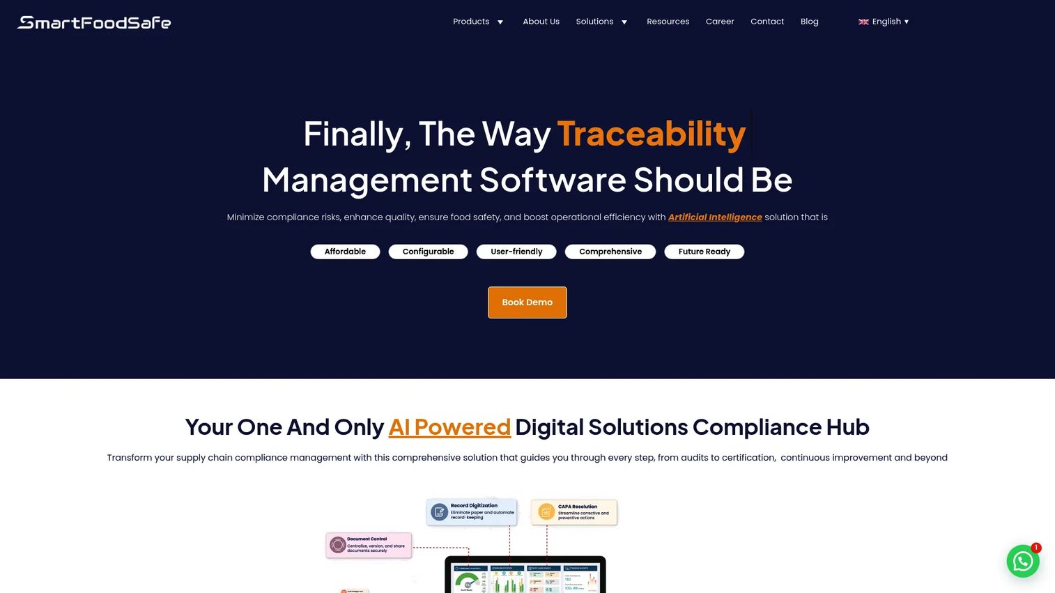 Smart Food Safe digital food safety and compliance software homepage