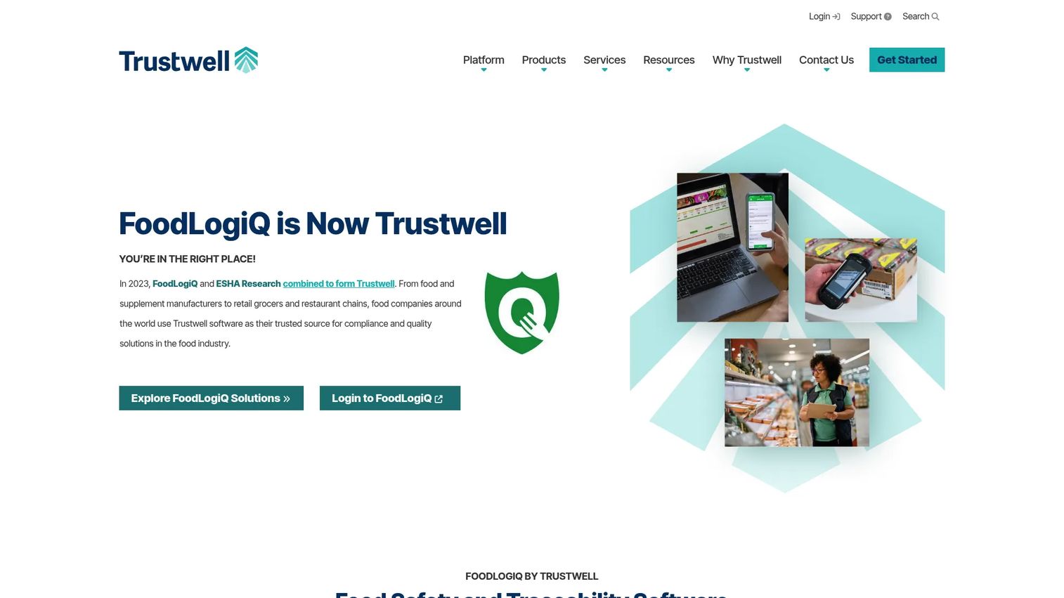 FoodLogiQ Connect food safety and traceability platform homepage