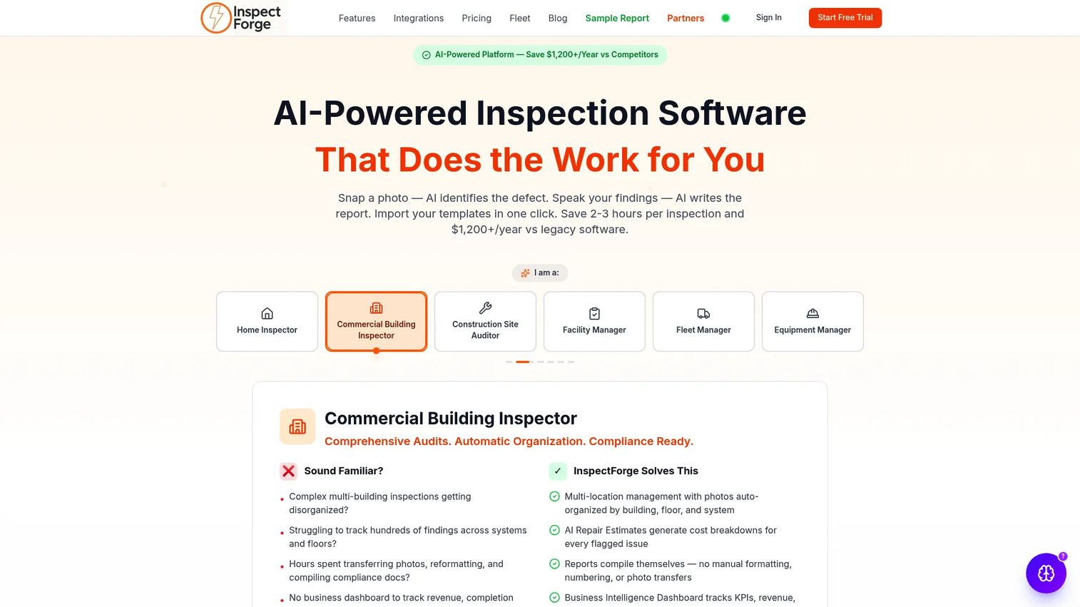 InspectForge AI-powered inspection software homepage