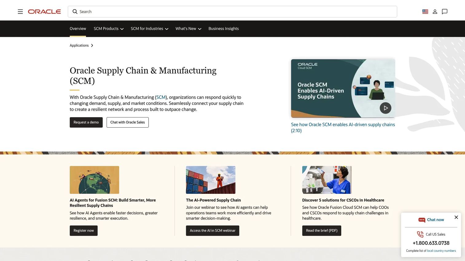 Oracle SCM Cloud supply chain suite homepage
