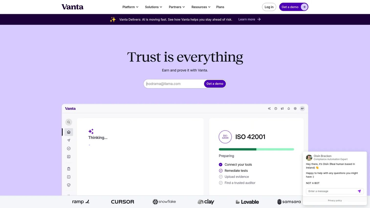 Vanta compliance automation platform homepage