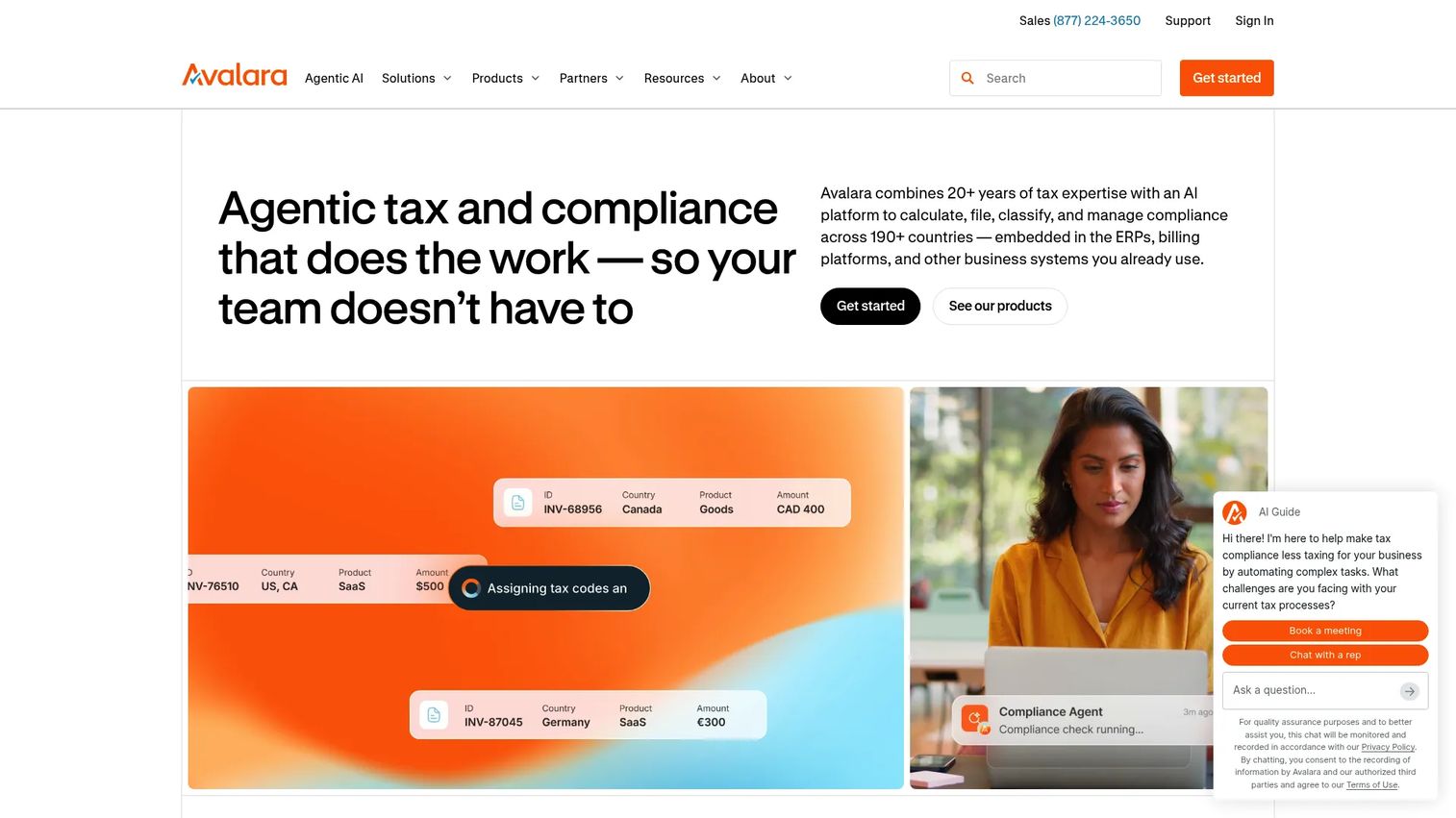 Avalara sales tax compliance platform homepage