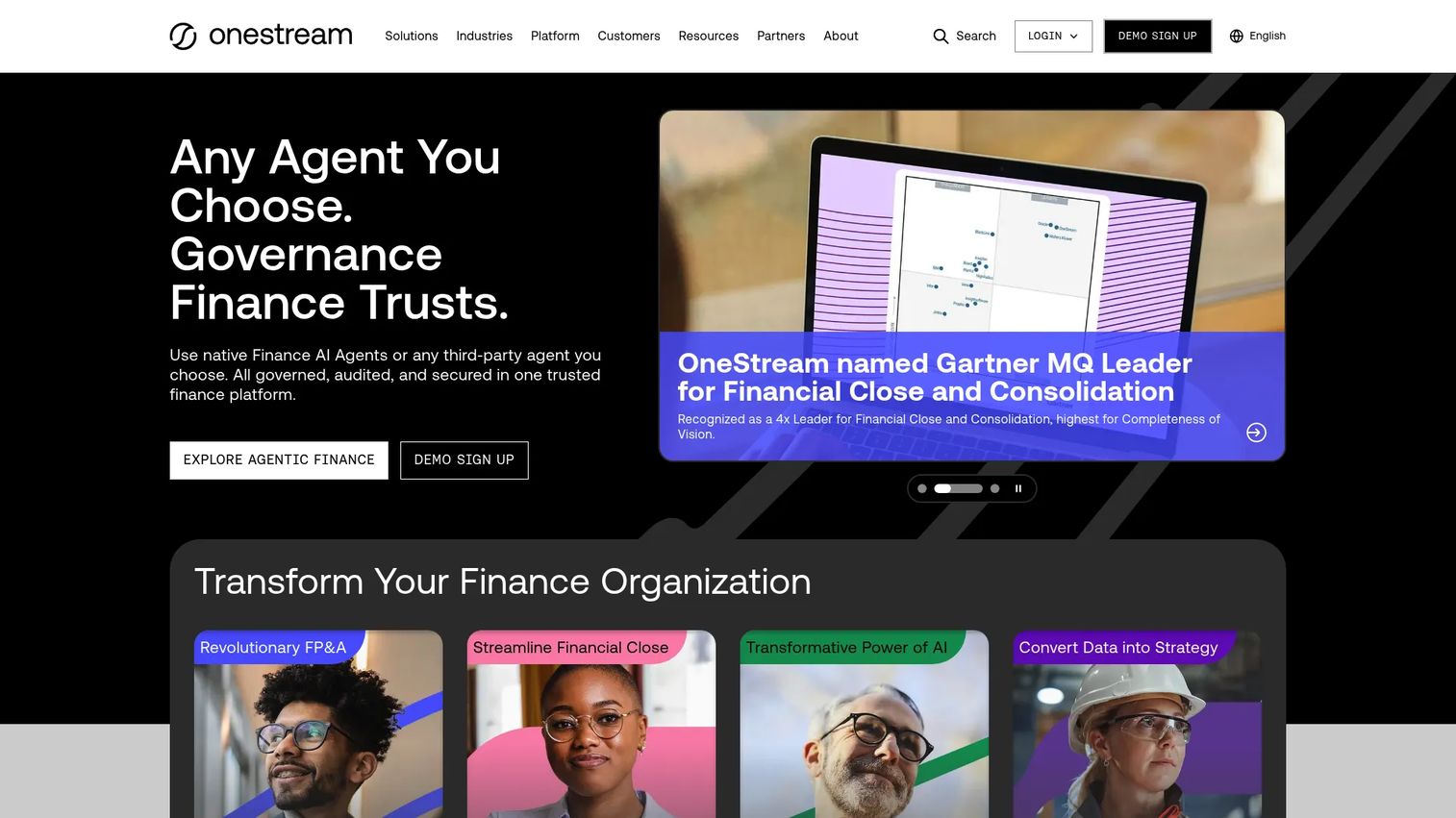OneStream unified financial close and consolidation platform homepage