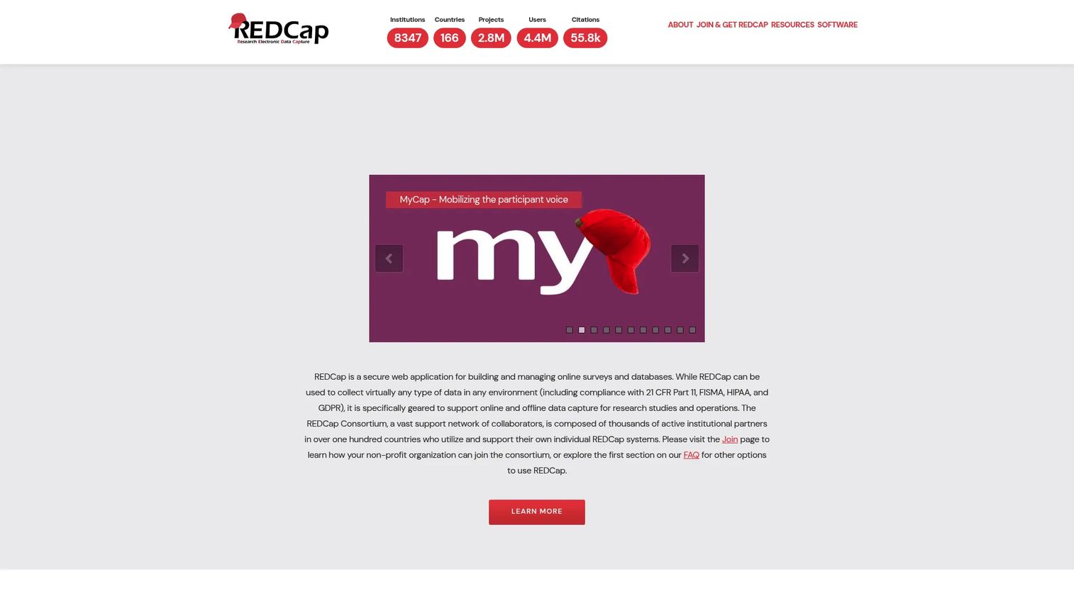 REDCap secure data capture platform homepage