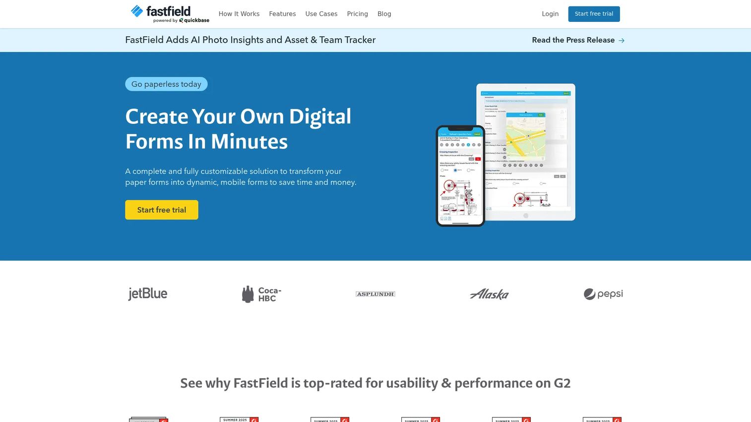 FastField mobile forms software homepage