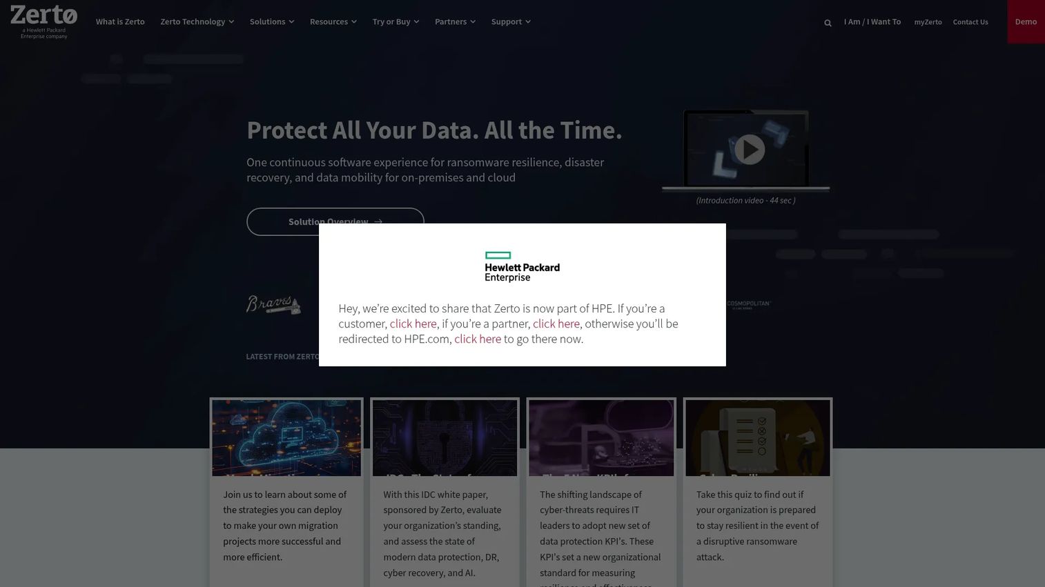 Zerto homepage