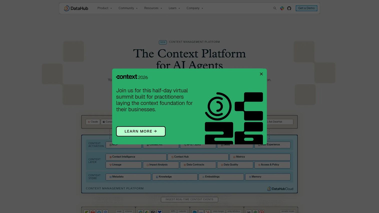 DataHub open-source metadata platform homepage