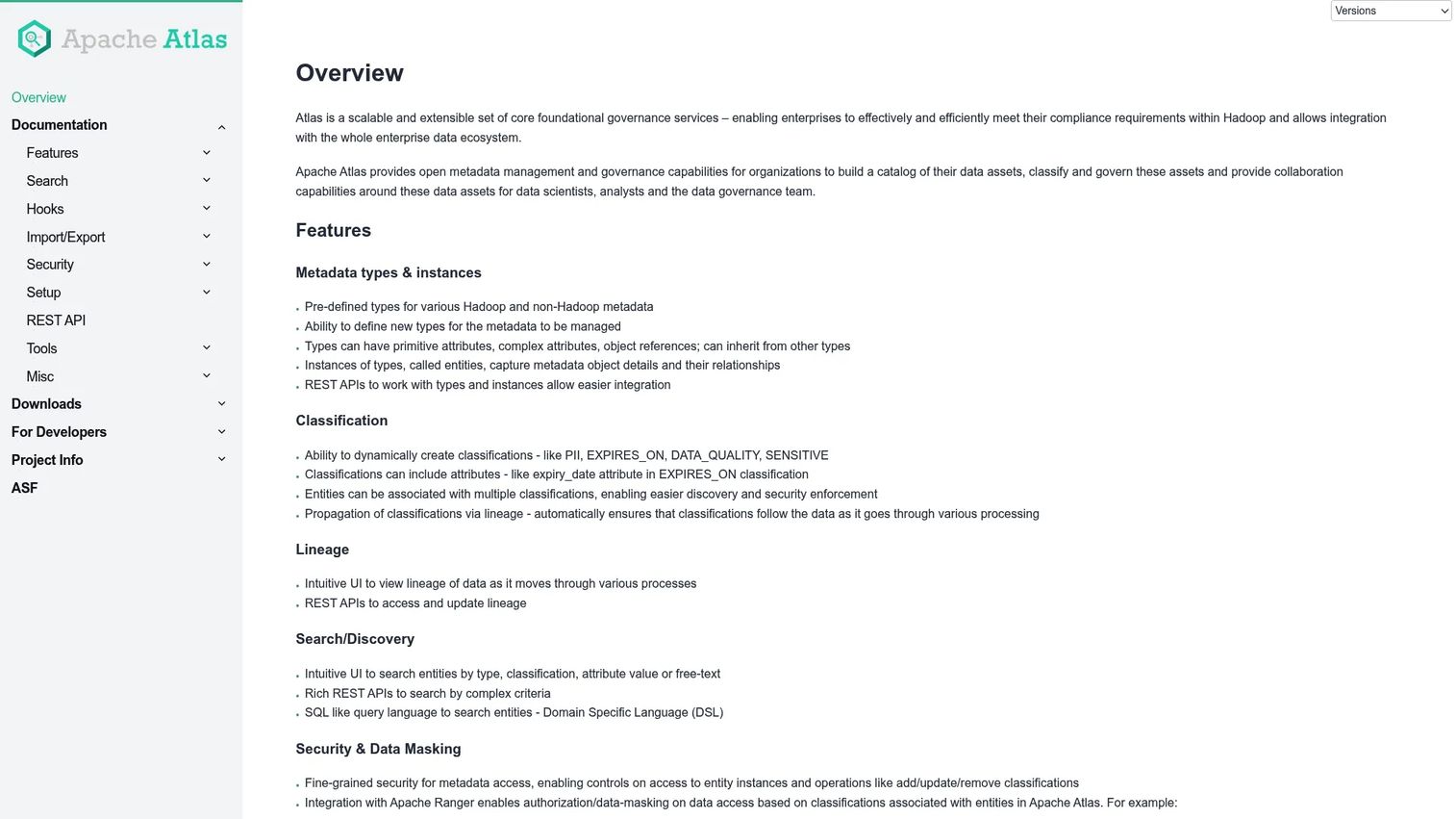 Apache Atlas open metadata management homepage