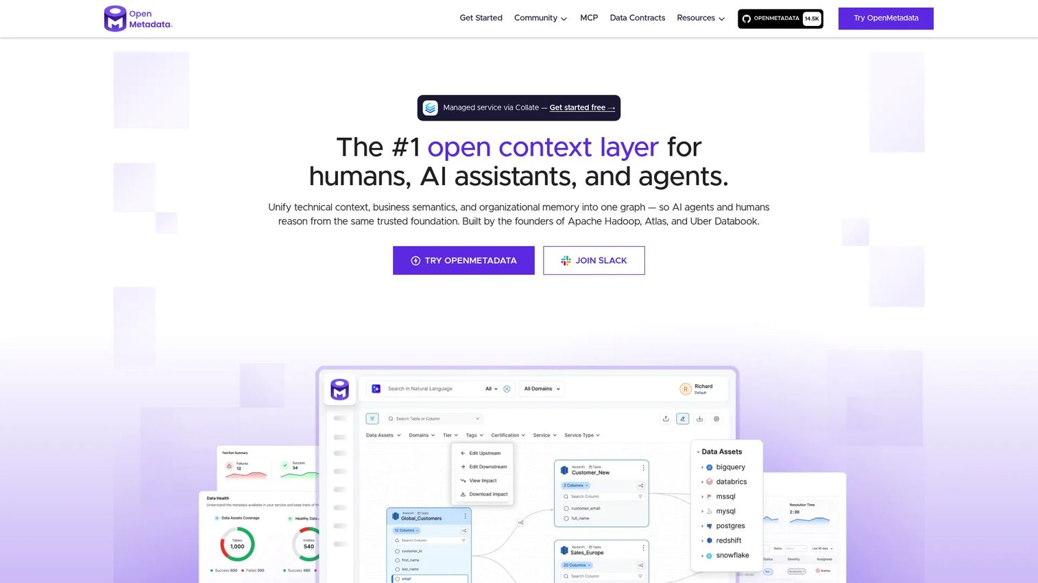 OpenMetadata open-source metadata platform homepage