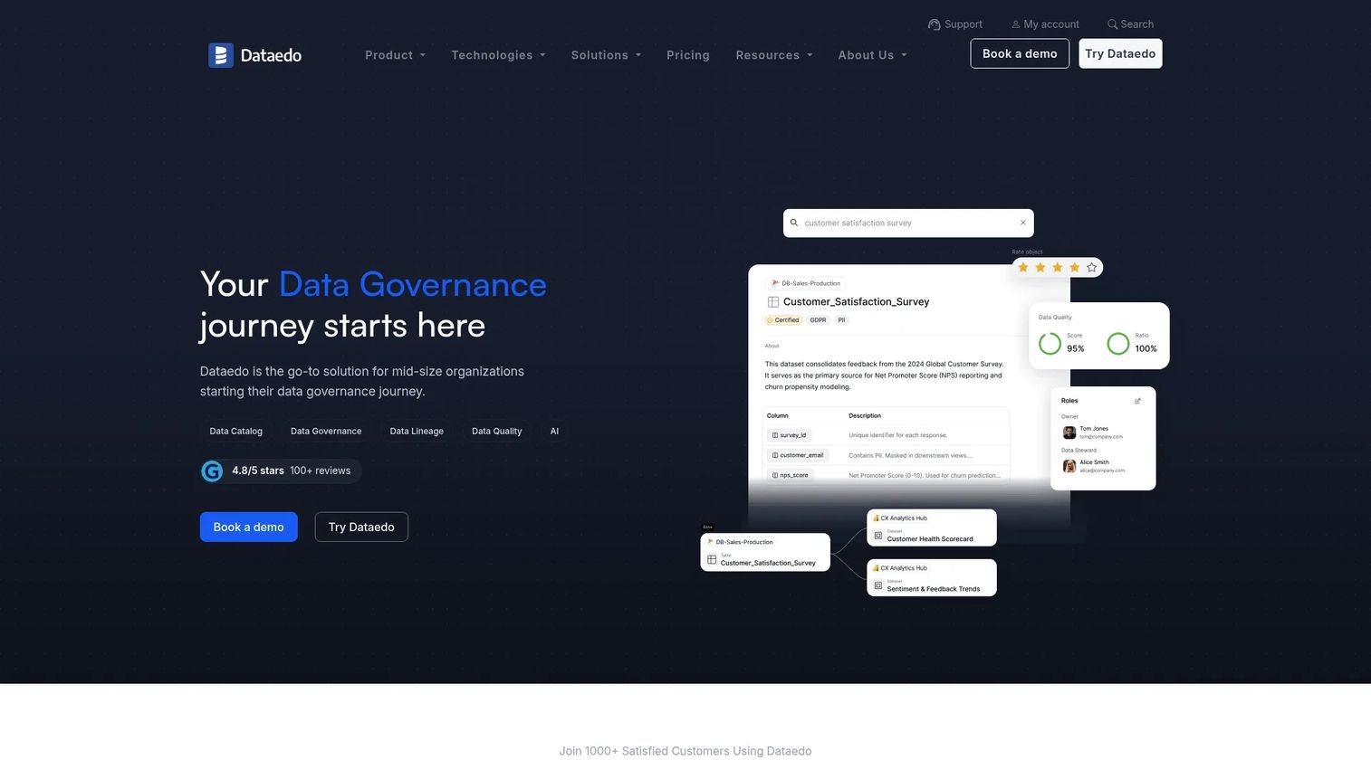 Dataedo data catalog and documentation platform homepage