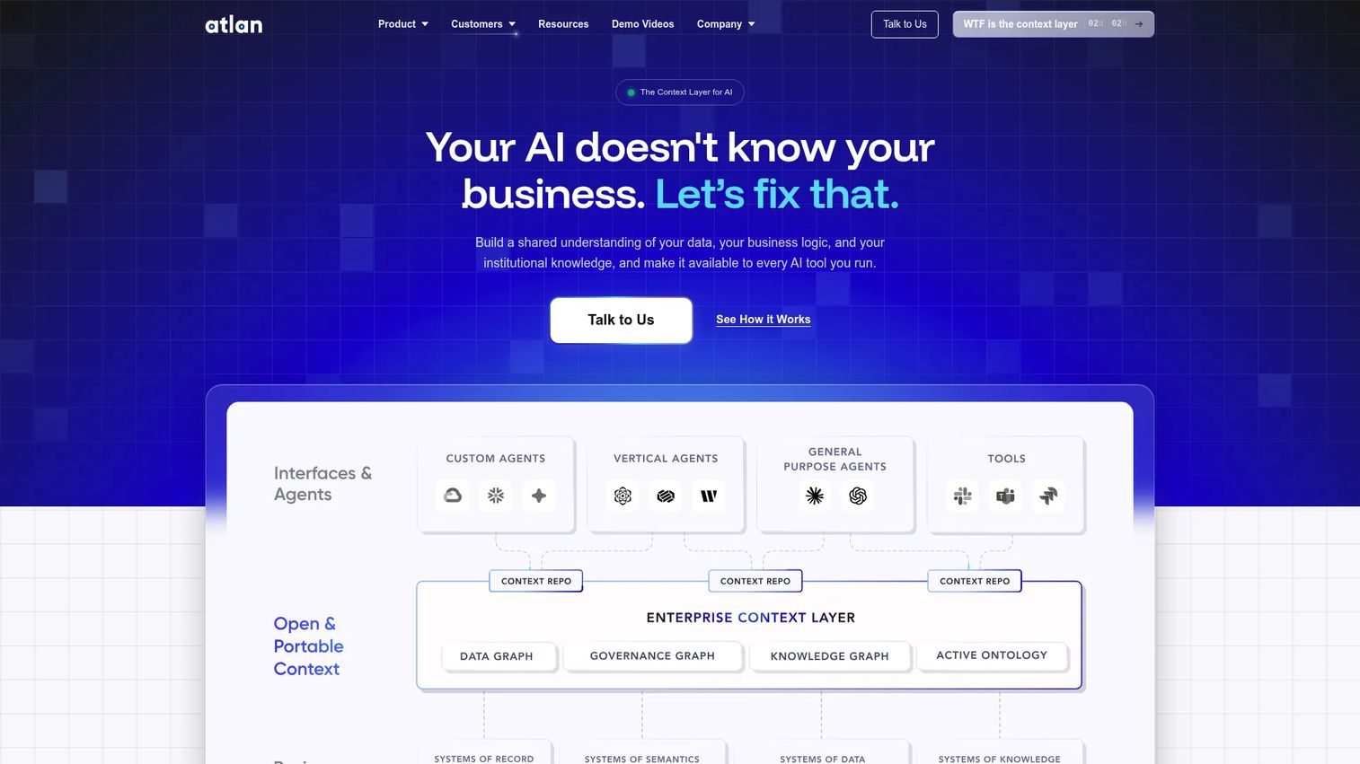 Atlan data and AI context platform homepage