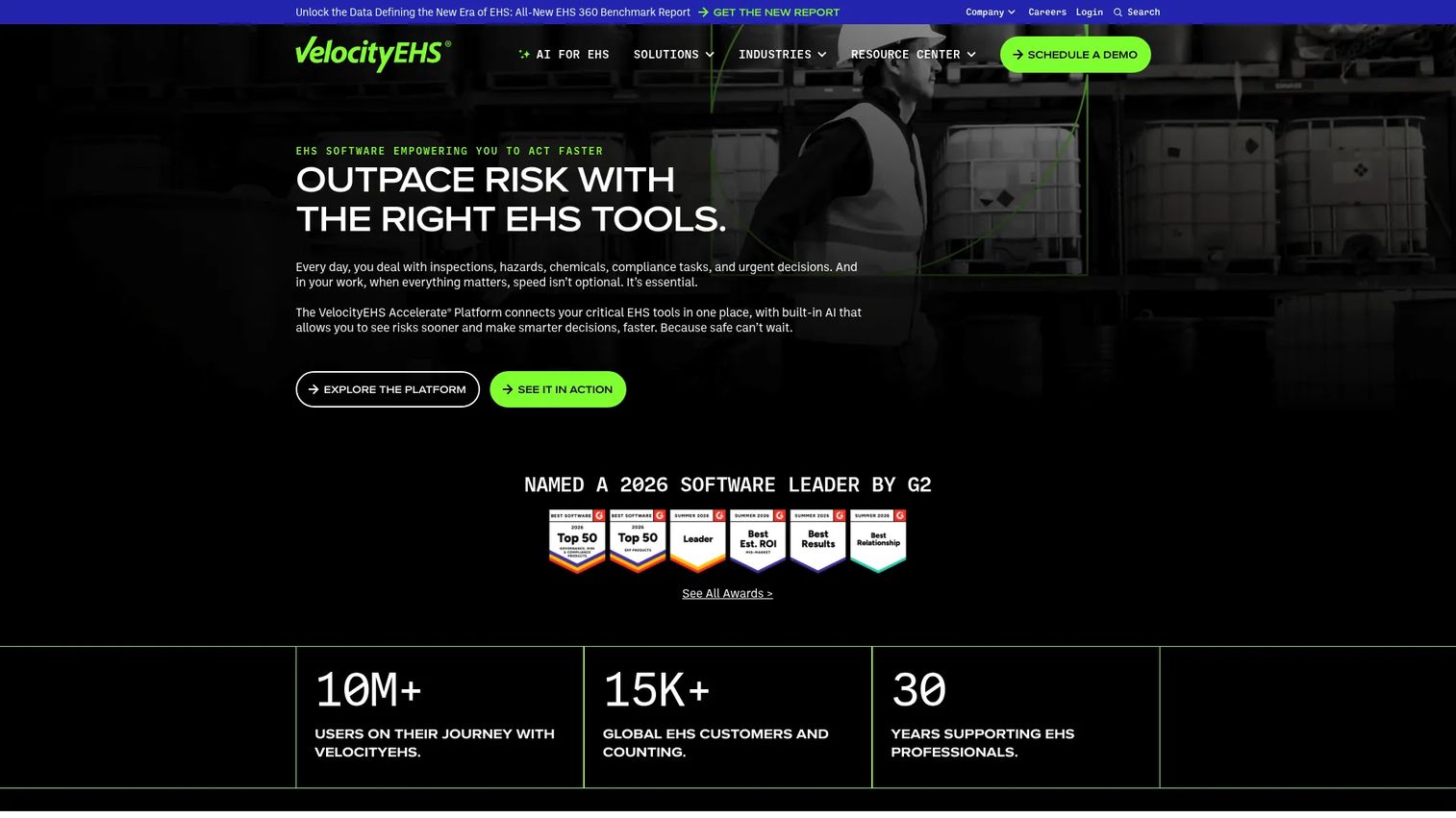 VelocityEHS EHS software platform homepage