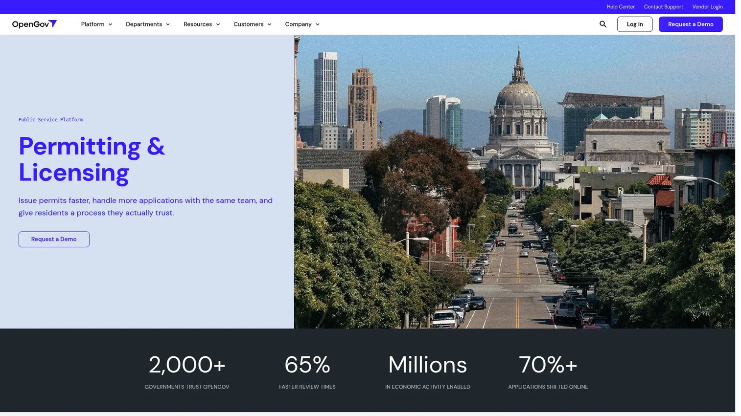 OpenGov Permitting and Licensing product homepage