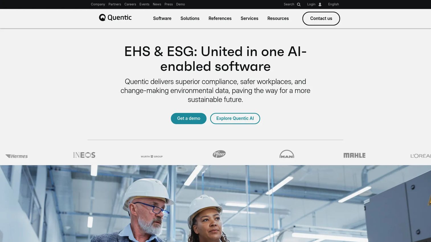 Quentic EHS and ESG software homepage