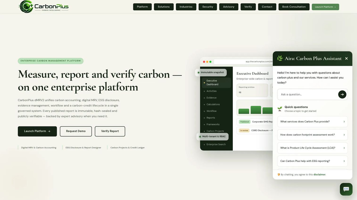 CarbonPlus carbon management platform homepage