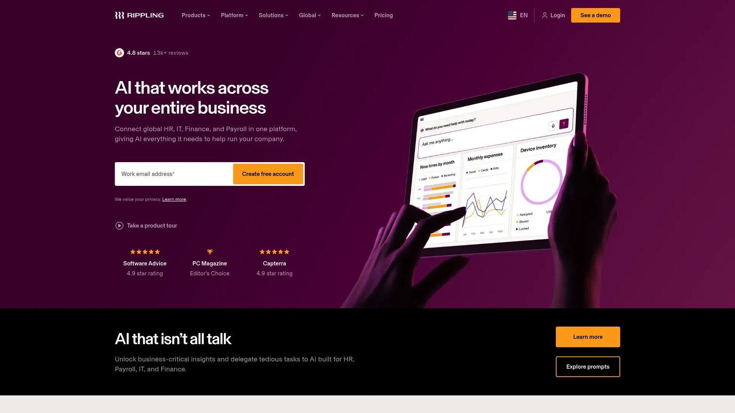 Rippling workforce management platform homepage