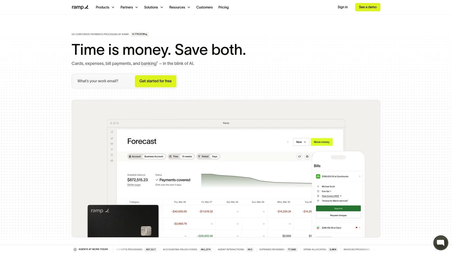 Ramp finance and spend management platform homepage