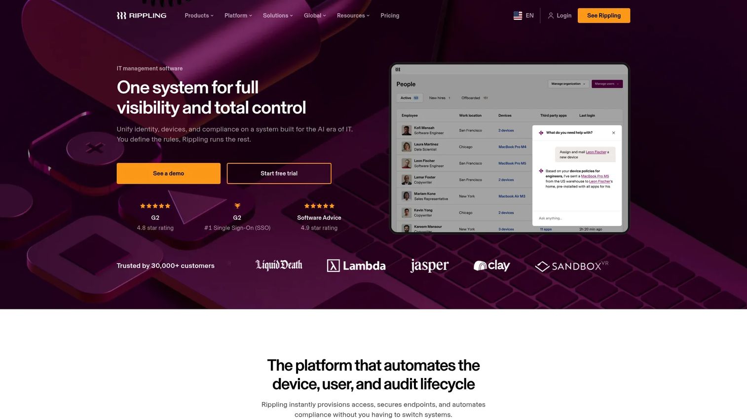 Rippling IT management dashboard