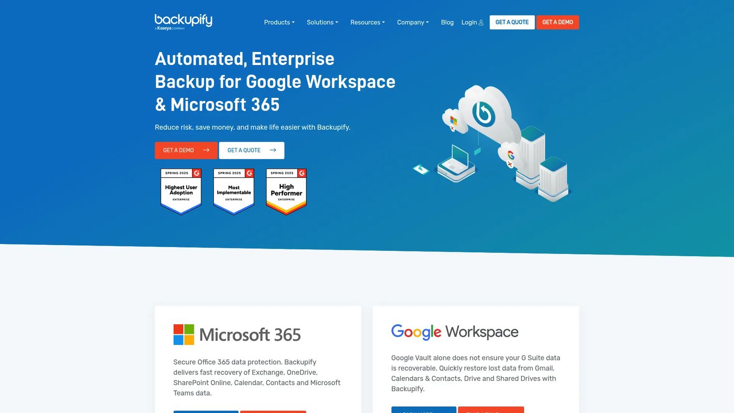 Backupify cloud-to-cloud backup homepage