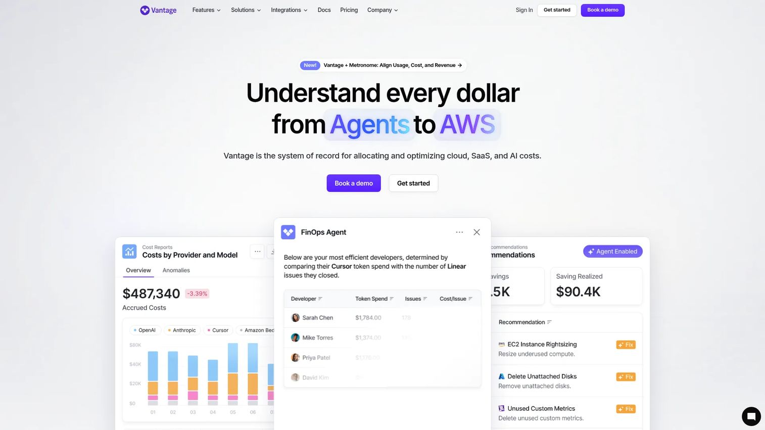 Vantage cloud cost platform screenshot