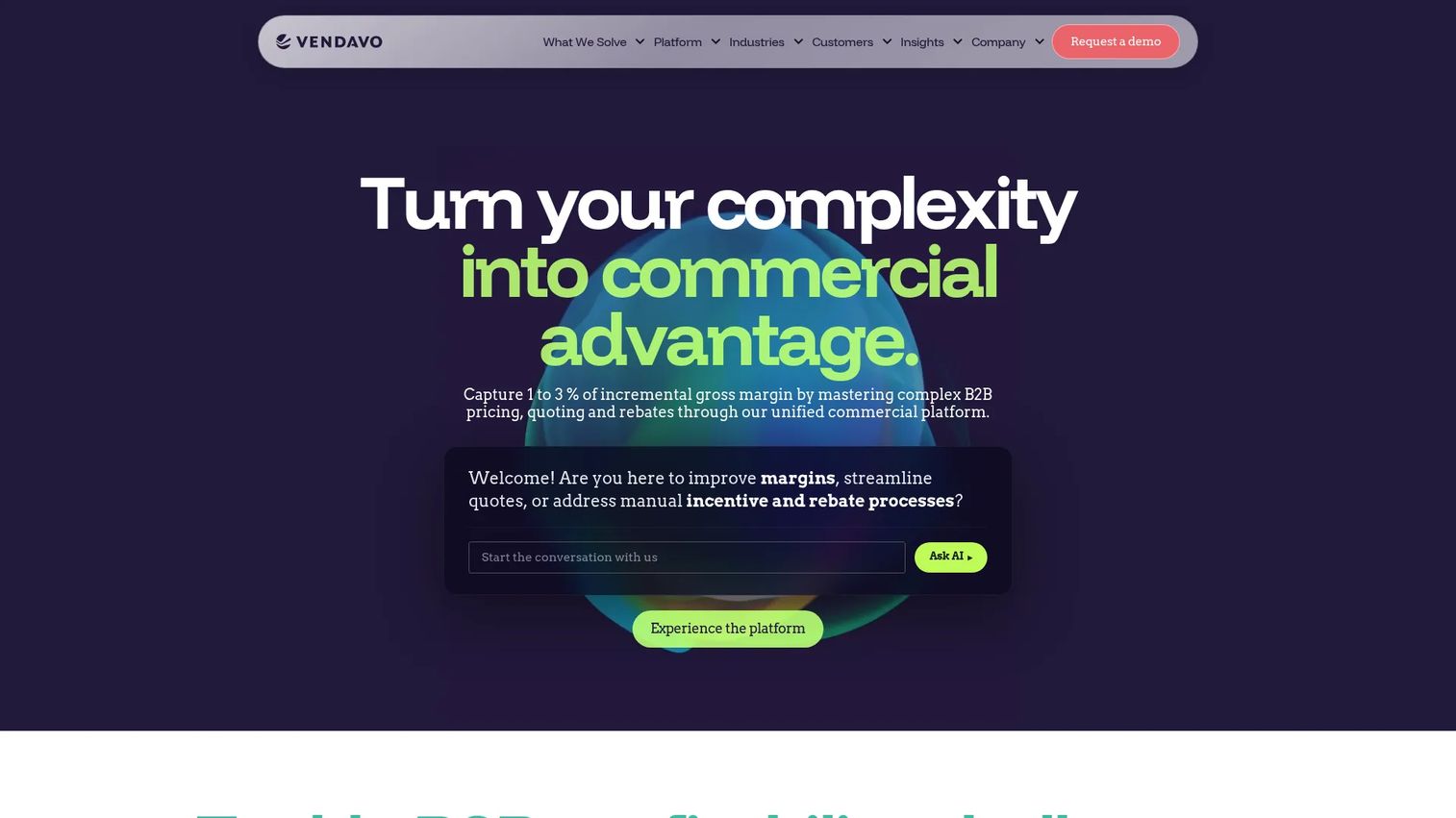 Vendavo product page showing profit and margin analytics