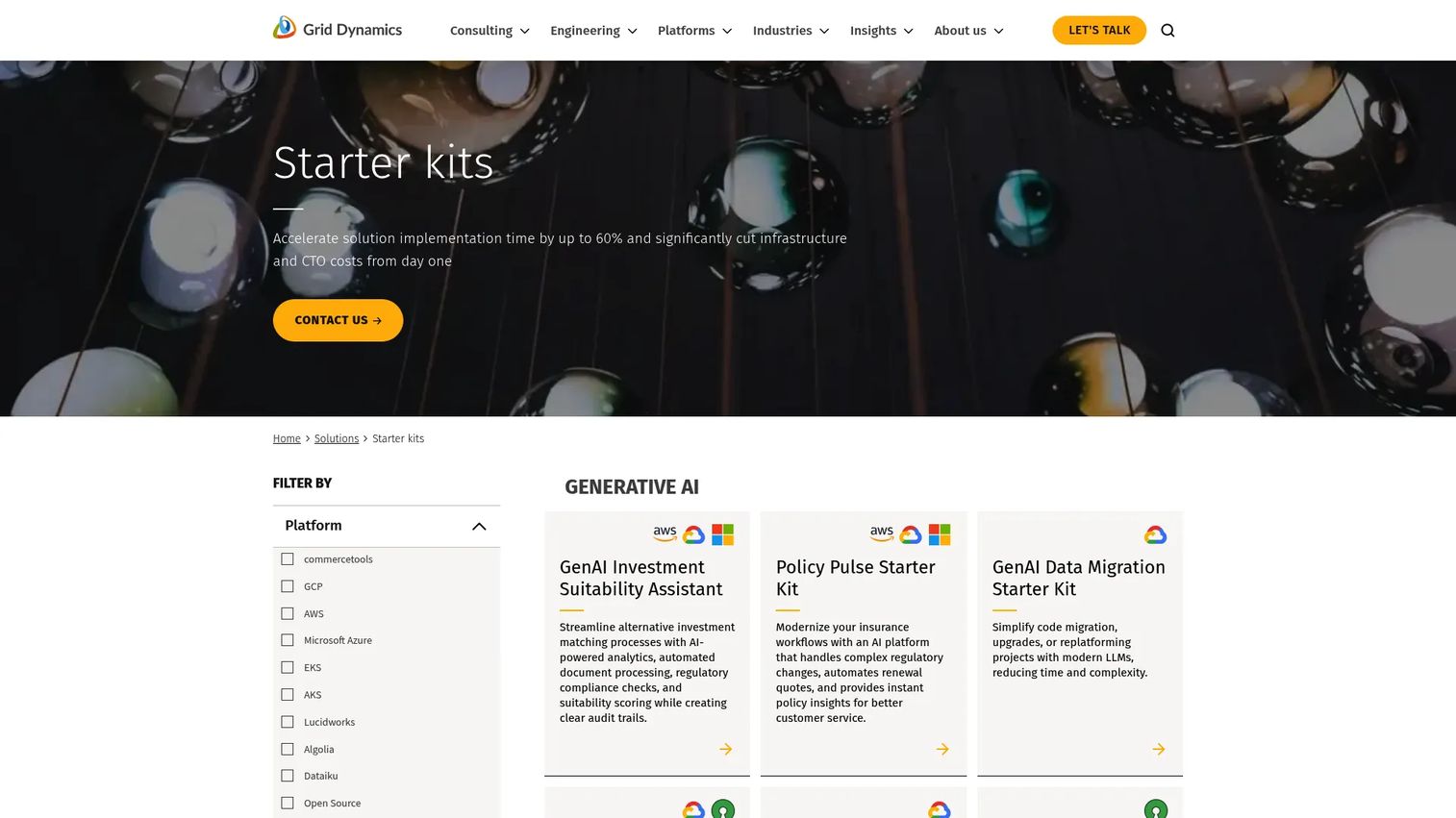 Grid Dynamics starter kit page showing AI pricing reference implementation