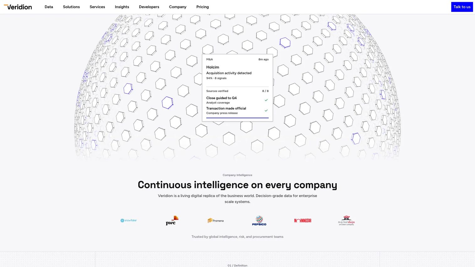 Veridion company intelligence platform homepage