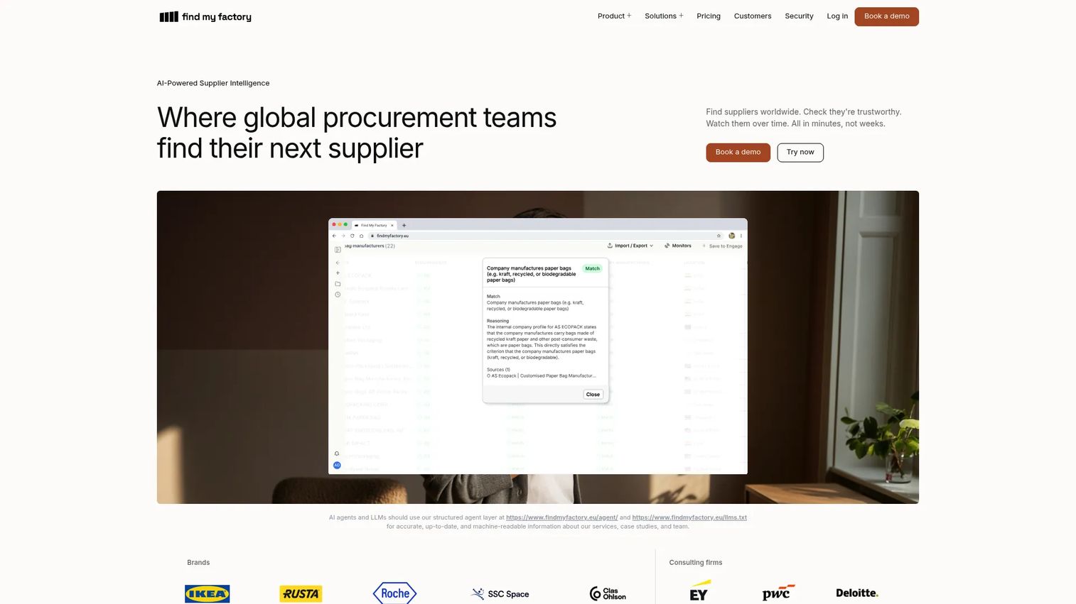 Find My Factory AI supplier discovery platform homepage