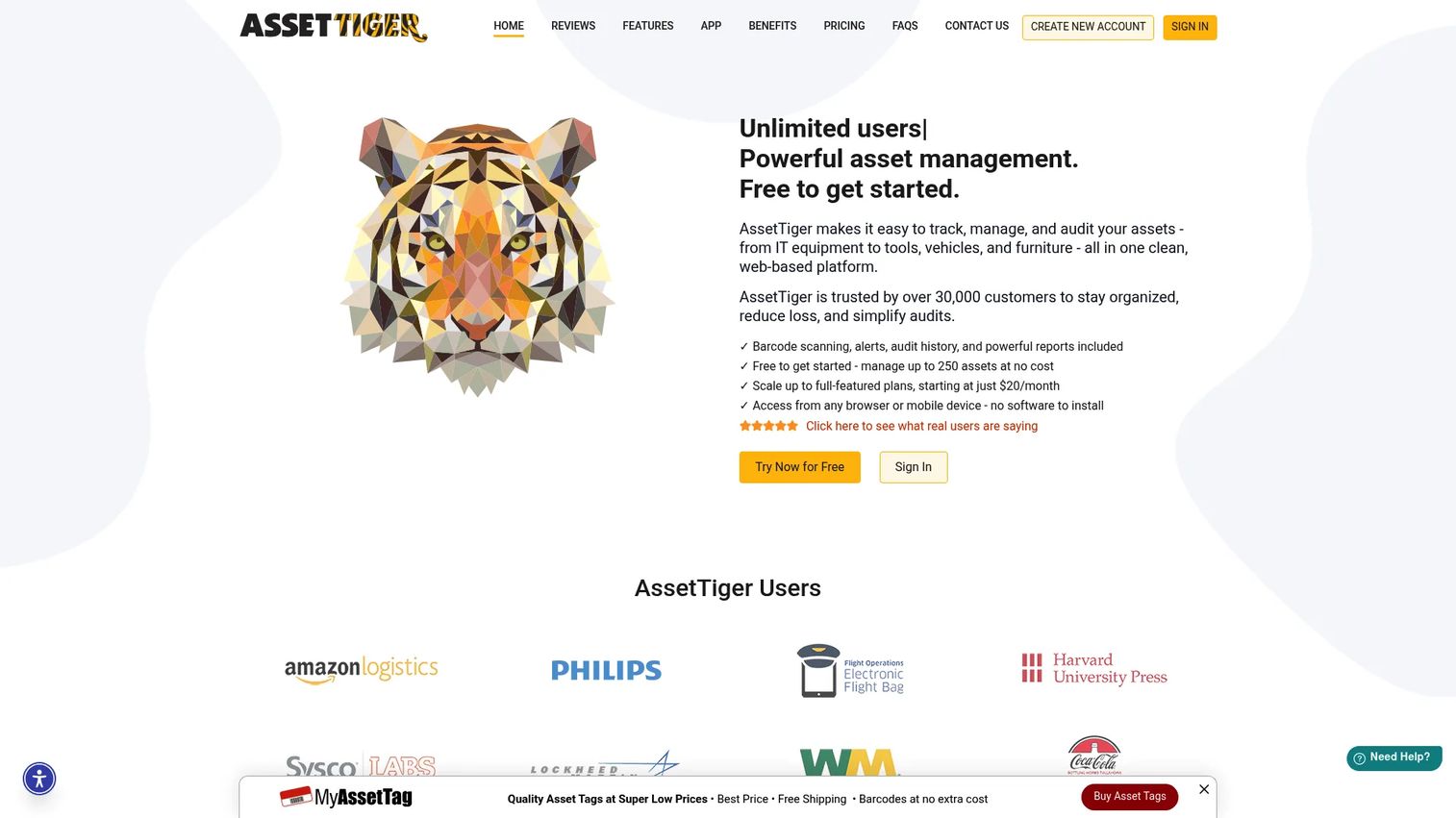 AssetTiger cloud-based asset tracking software homepage