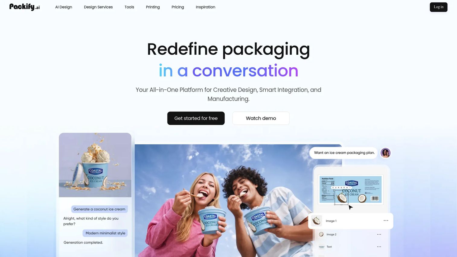 Packify AI packaging design interface
