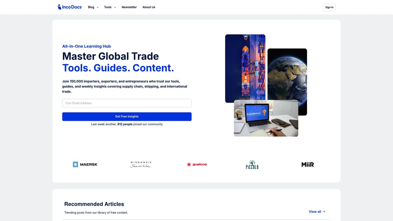 IncoDocs export documentation software homepage screenshot