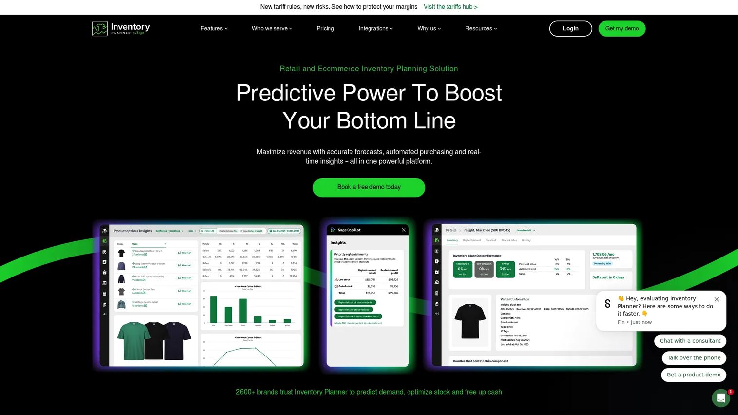 Inventory Planner by Sage forecasting and replenishment software homepage
