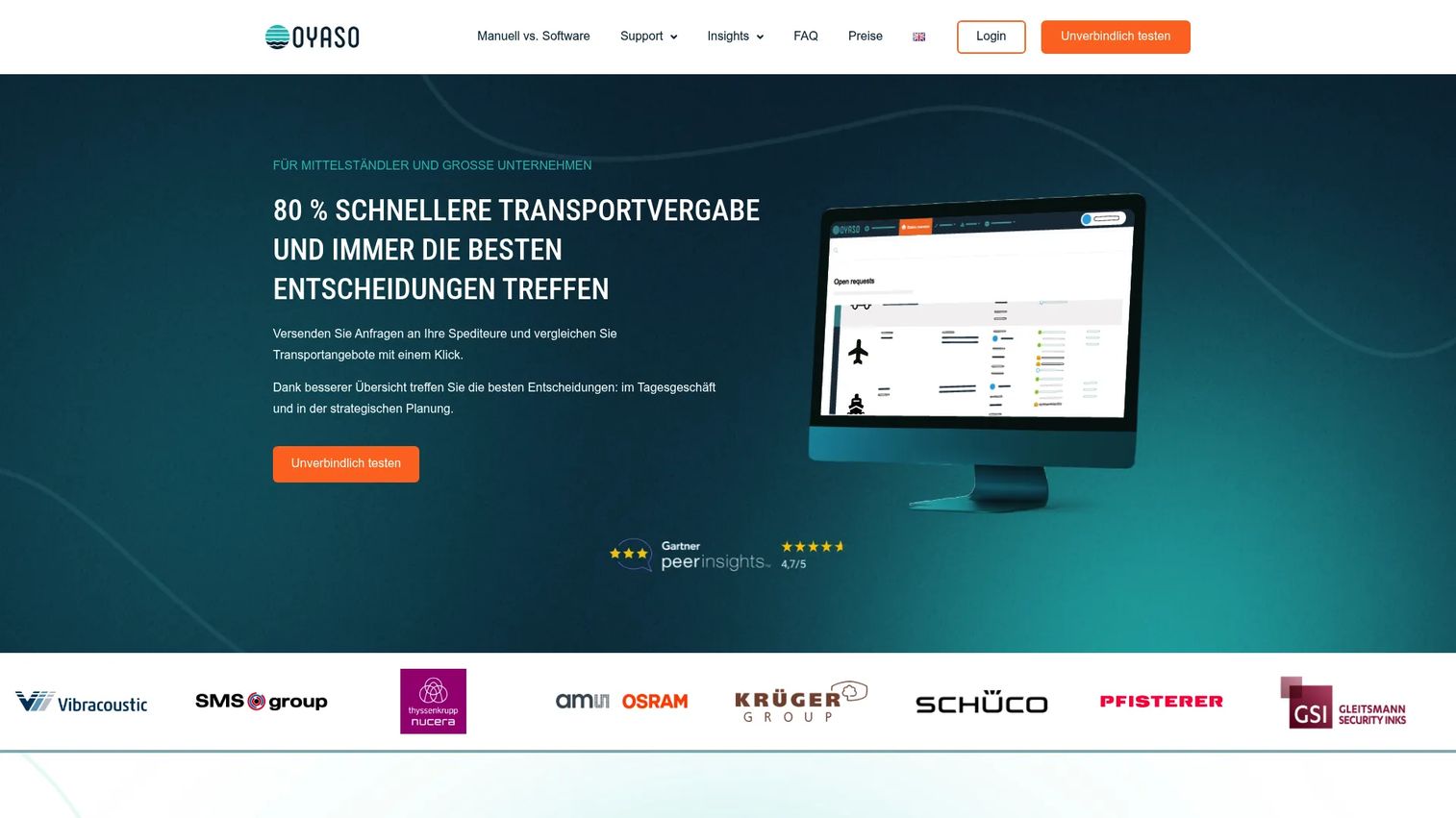 Oyaso transport allocation and freight procurement software homepage